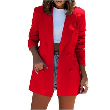 Dezsed Womens Casual Open Front Blazer Clearance Women Business Attire Solid Color Long Sleeve Cardigan Top Jacket Coat Red L