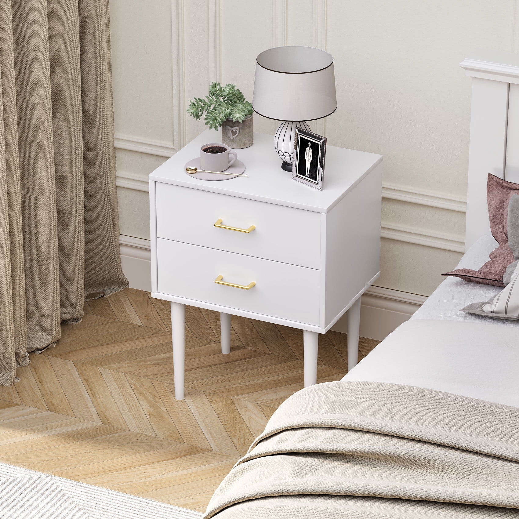 Semiocthome Nightstand with 2 Drawers, Bedside Table for Bedroom, End Tables for Living Room, White