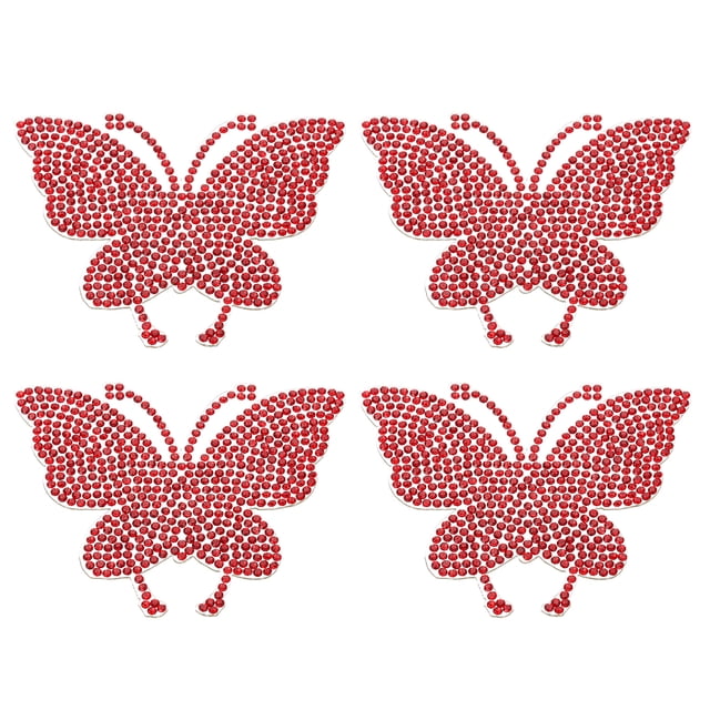 Parches de strass en forma de mariposa Uxcell, 4 Piezas de parches de aplique de mariposa para planchar, strass brillante, Rojo