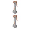 thumbnail image 4 of QualitChoice Robe de Soirée Tenue de Fête Vêtement Festif Col en V Longue Fente pour Bal Cocktail Fin Lavable Robe de Bal Exquise Argent P 2 Pcs, 4 of 6