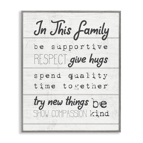 Stupell Industries Rustic Lodge Compassion Inspirational Word Family Textured Wood Design Gray Framed Giclee Art, 16 x 20, by Lil' Rue