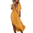 thumbnail image 1 of Robe en Lin à Col pour Femmes Manches Courtes Boutonnée Été 2026 Robes Décontractées Couleur Unie Col Rabattu Midi Robe d'Été Coupe Décontractée, 1 of 8