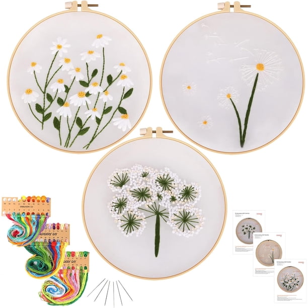 Kits de manualidades de bordado para adultos con estampado de punto de cruz para principiantes con patrones, divertidos kits de pasatiempos con aros de bordado e hilos de colores, manualidades para mu