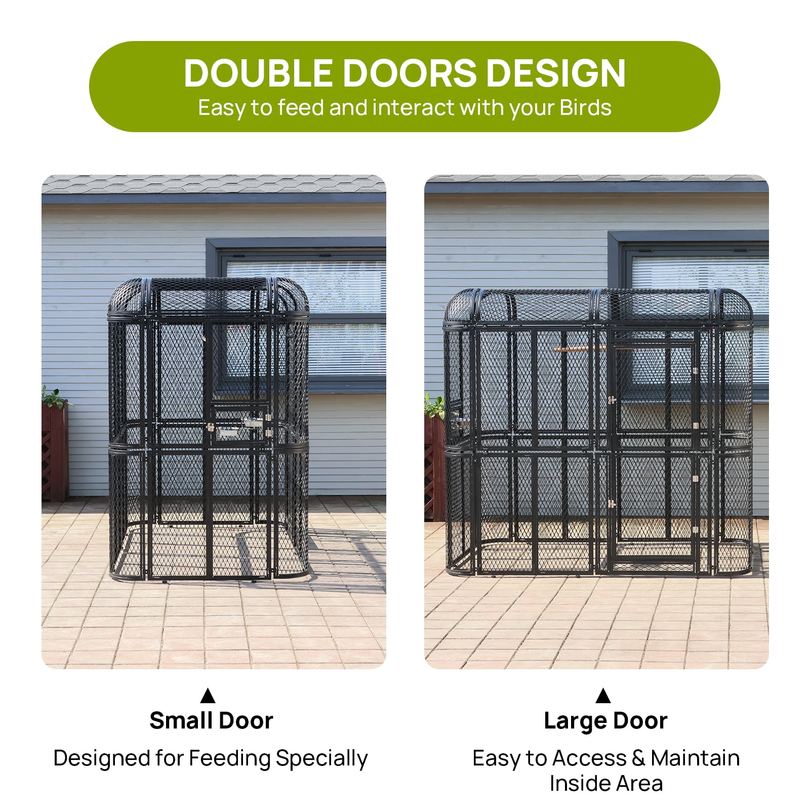 Walnest Large Walk-in Cage 77-inch Heavy Duty Bird Cage Outdoor Diamond Grid Aviary Parrot Cage with 2 Feeding Bowls,Birdcage for Macaws Canaries Parrots Budgie Lovebirds(Black)