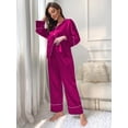thumbnail image 5 of WEHUSE Women's Classic Button Down Long Satin Silk Pajama Set, 5 of 7