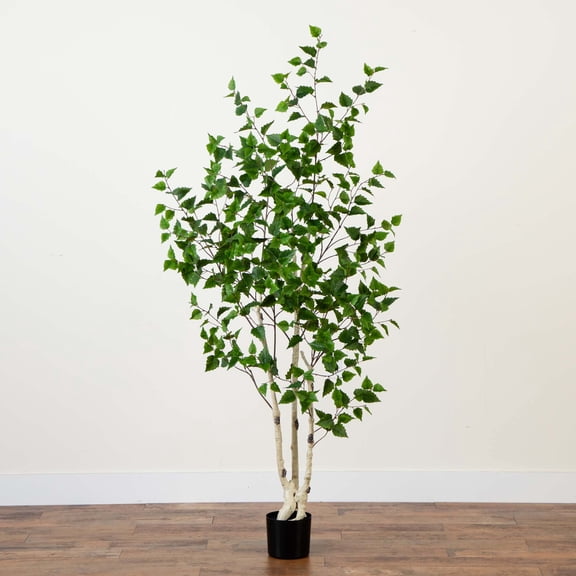Nearly Natural Birch Artificial Potted Tree - 6' - Green