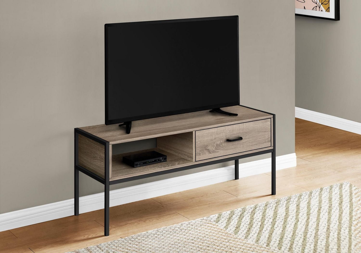 Monarch Specialties Tv Stand, 48 Inch, Console, Media Entertainment Center, Storage Drawer, Living Room, Bedroom, Laminate, Metal, Brown, Black, Contemporary, Modern