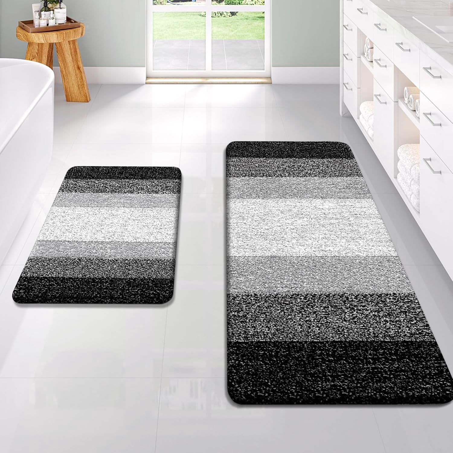 Lanola Bathroom Rug Set 2 Piece, Soft Absorbent Microfiber Bath Mats and U-Shaped Contour Toilet Rug, Non-Slip, Machine Wash Dry, Plush Shaggy Bath Mats for Bathroom (24"x16"+24"x20", Grey)