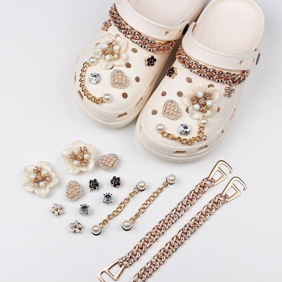 Croc shoe accessories DIY shoe charms alloy rhinestones detachable pearl chains ins accessory set fashionable and versatile