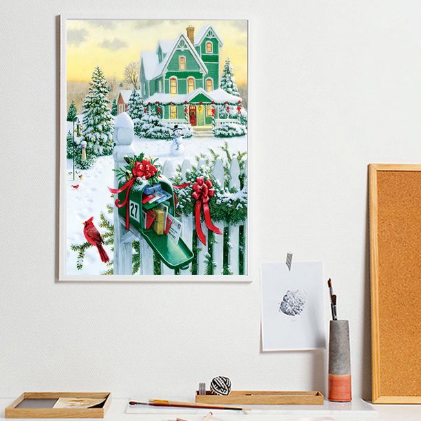 Cuadros Decorativos Kit de bordado de punto de cruz de pintura de diamante 5D de escena de nieve de taladro cuadrado completo DIY Ehuebsd Nuevos Originales
