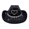 thumbnail image 5 of HNMKIU Stylish Denim Cowboy Hat with Heart Trim Design for Stage Shows and Festive Events Black,One Size, 5 of 5