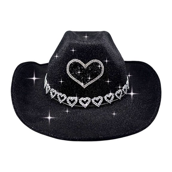 Stylish Denim Cowboy Hat with Heart Trim for Stage Performance and Party Events