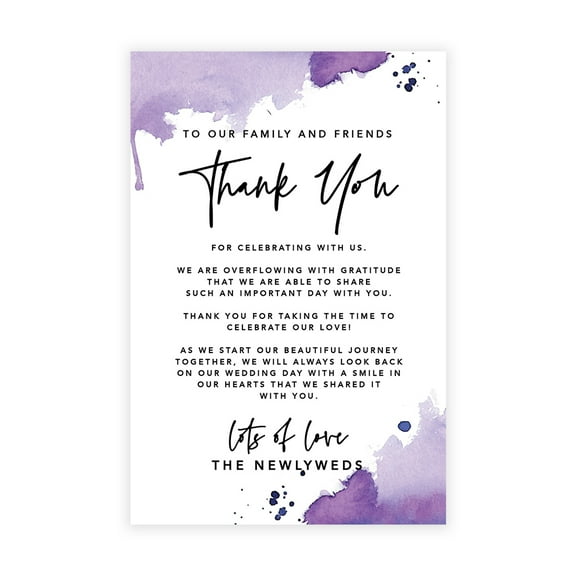 Koyal Wholesale Ombre Purple Watercolor Wedding Thank You Place Setting Cards for Table Reception, 56-Pack