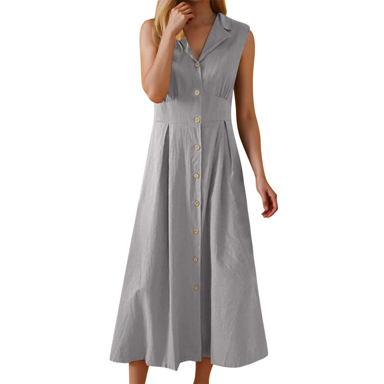 N-COLLAR WASHABLE DRESS　グレー N-COLLAR WASHABLE DRESS グレー Women's Casual Dress - Long Button