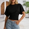 thumbnail image 5 of Yopmin Cinched Waist Tops for Women Crewneck Cinched Waist T-Shirt Batwing Short Sleeve Loose Tops for Daily Wear, 5 of 6