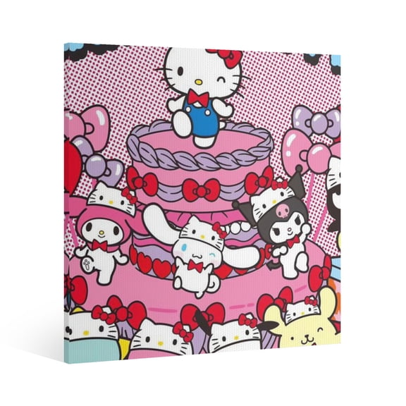 Hello Kitty Canvas Wall Art Cartoon Wall Decor | HD Printed & Wooden framed wall art | Modern Wall Decor for Gift | Kids Room Decor | Made in USA 8x8 Inch