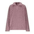 thumbnail image 6 of Fleece Quarter Zip Pullover Women Cable Knit Cozy Fuzzy Sherpa Sweater Oversized Long Sleeve Soft Half Zip Sweatshirt Purple L, 6 of 7