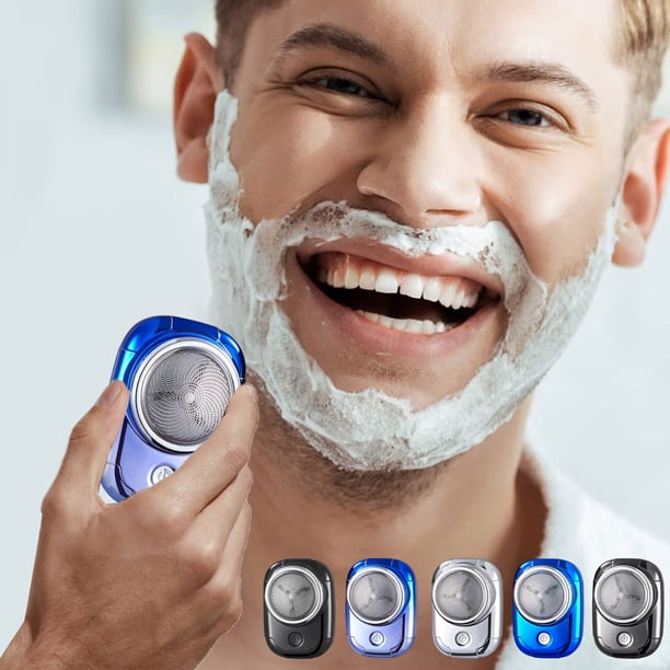 Mini afeitadora para hombres | Maquinilla eléctrica USB recargable de bolsillo | Acero inoxidable tamaño portátil para viajes | Negro, Gris, Azul, Plata | Húmedo/seco, carga rápida, diseño compacto