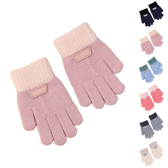 Bmisegm Kids Gloves Mittens Lined Thermal Five Finger Design Boys Girls Soft Knitted Children Mittens Cozy Light Pink