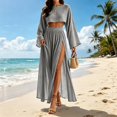 thumbnail image 4 of Womens Matching Sets Summer 2 Piece Beach Vacation Outfits Long Sleeve Crop Top High Slit Maxi Skirt Set Resort Wear, 4 of 6