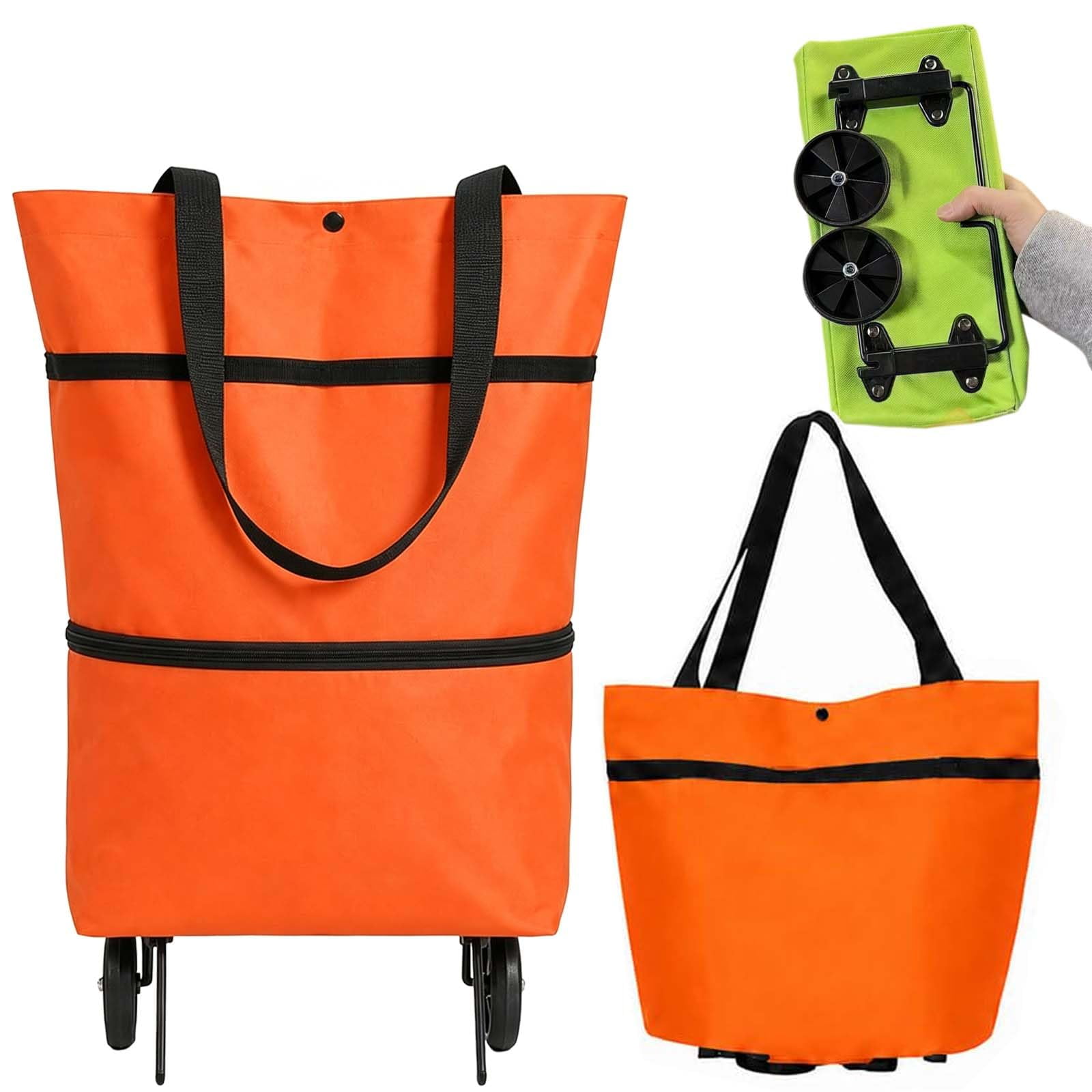 2-in-1 Foldable Shopping Bag with Wheels Collapsible Rolling Grocery Cart
