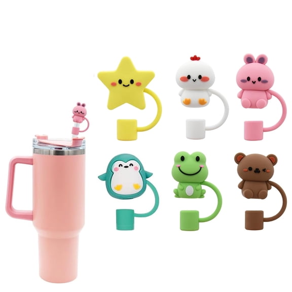 6Pcs Straw Cover Cap for Cup Straw, 10mm Straw Cover fit 20&30&40 Oz Tumbler with Handle, Straw Protectors Designed for Stanley Cups Accessories (Cute Animal)