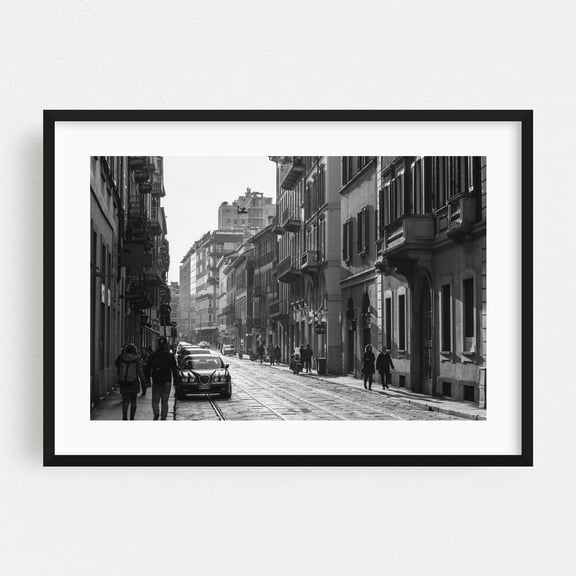 An Evening in Brera B&W - Milan Lombardy Italy Photography Black Framed Wall Art Print 16 x 24 inches