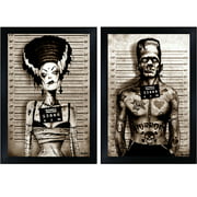Frankenstein & Bride Mugshot By Marcus Jones Tattoo Monster 2 Framed Art Prints Multi Medium