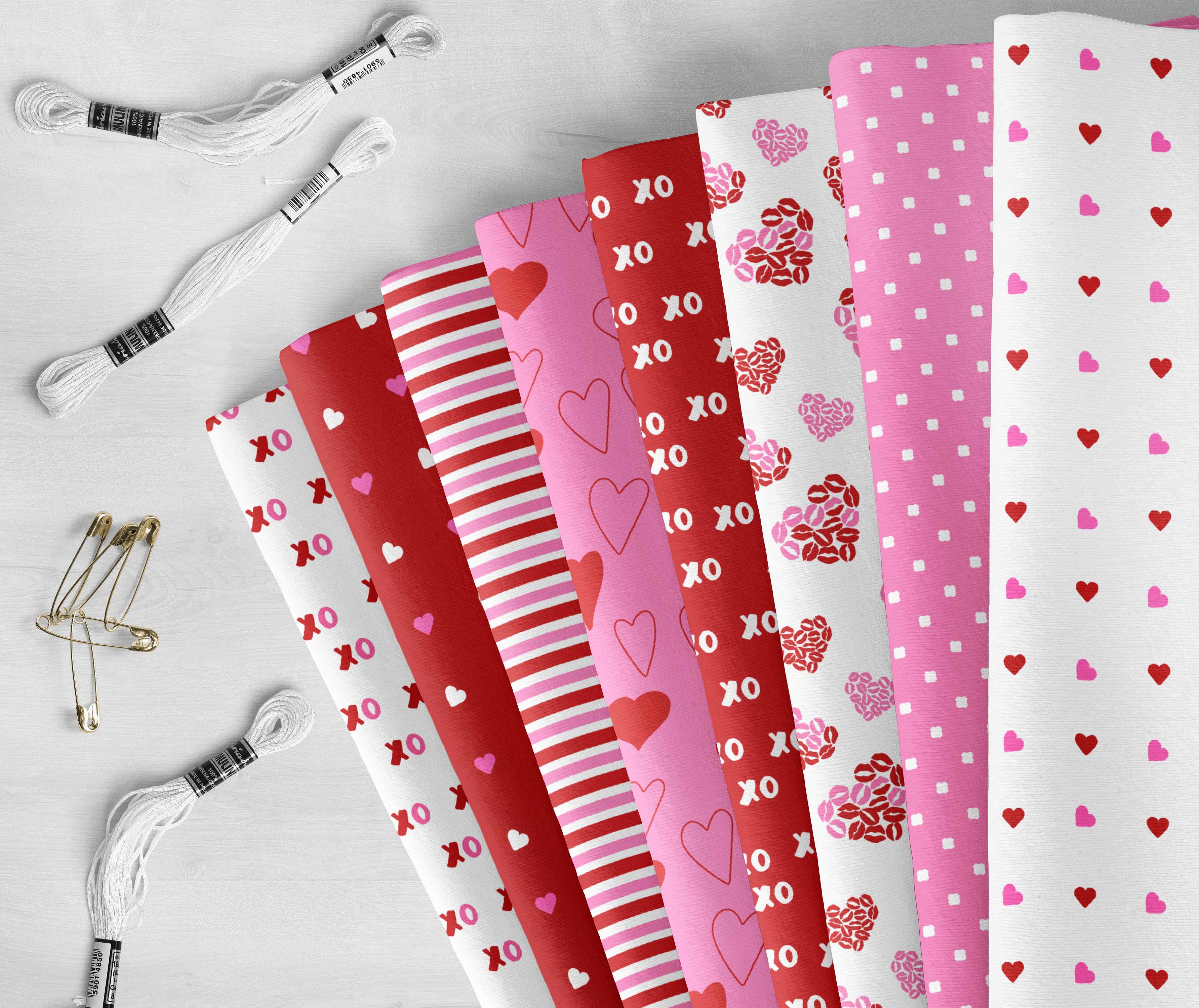 Soimoi 8 Pc Fat Quarter Bundle-Valentine Love ThemePrint 18"x 22"DIY Patchwork-100% CottonPre-Cut Quilting Fabric Pink-White & Red