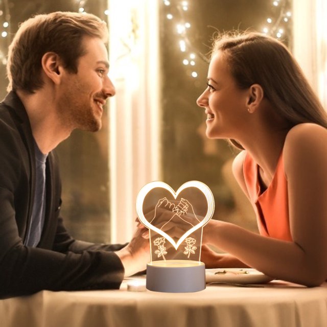Minilámpara De Mesa USB 3D LED Luz de noche junto a la cama Amor romántico Lámpara de mesa de escritorio de acrílico (H)