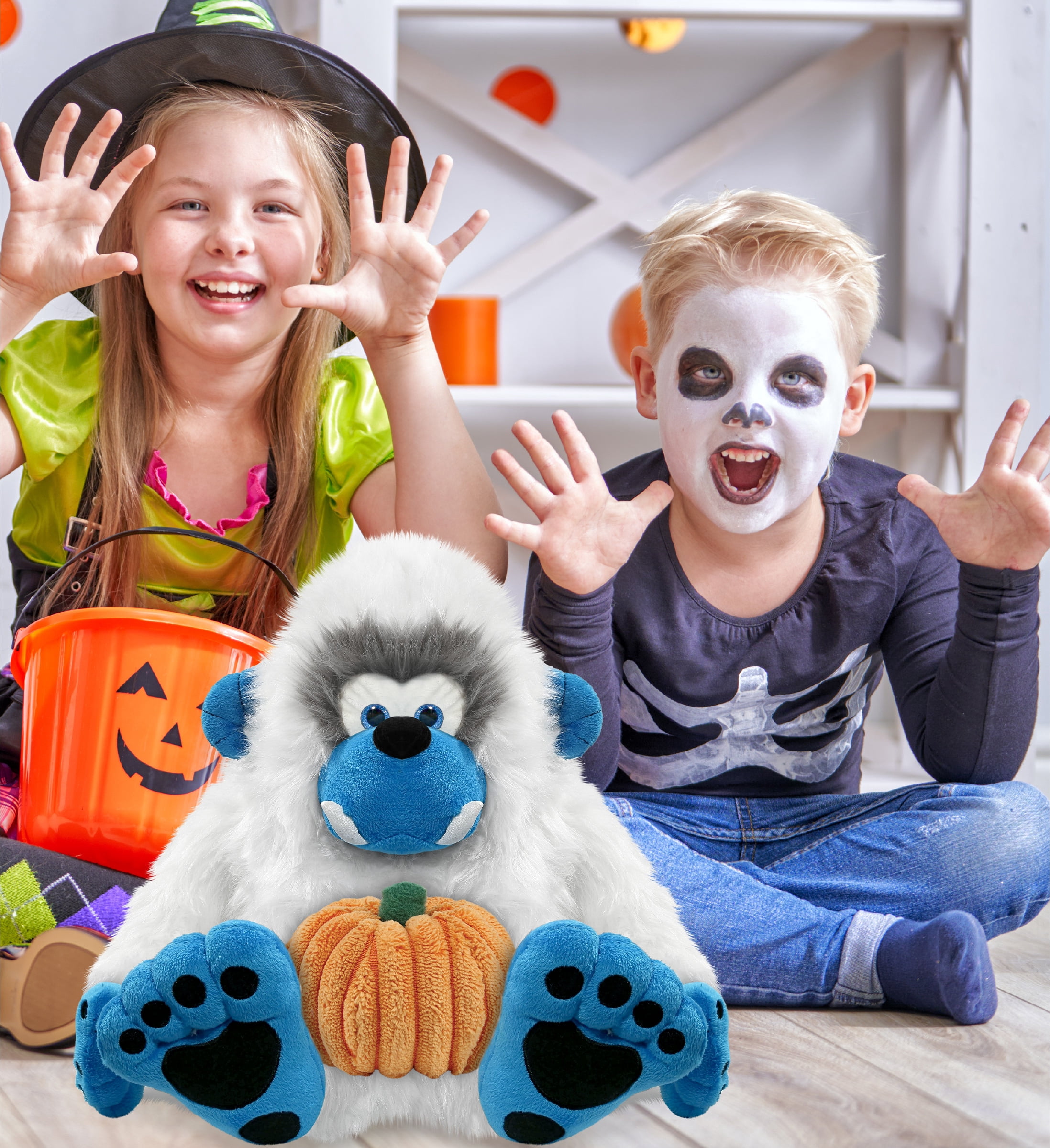 DolliBu Super Soft Yeti Stuffed Animal with Pumpkin Decor - Pumpkin Plush Animal for Fall, Halloween and Thanksgiving, Pumpkin Toy for Baby, Kids, Adults - 12 Inches
