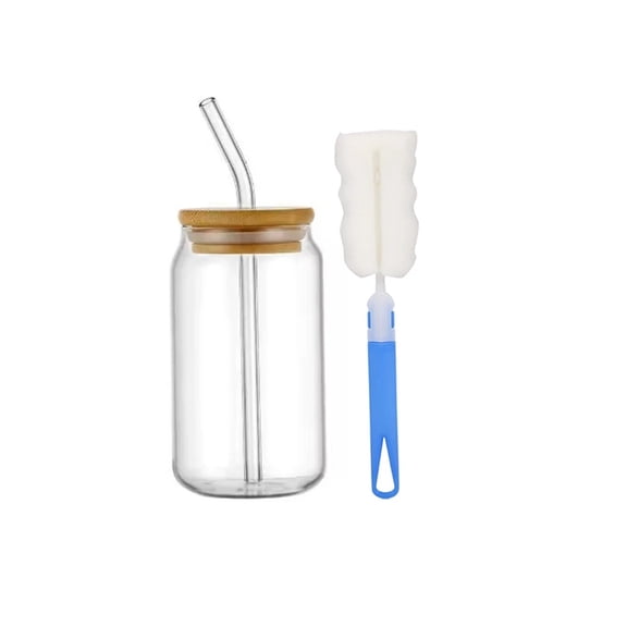 16oz Glass Drinking Cup Comes with A Bamboo Lid and A Glass Straw Suitable for Cocktails Coffee Beverages Etc.