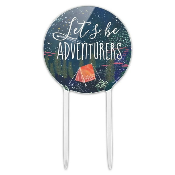 Acrylic Let´s Be Adventurers Tent Camping Night Moon Shooting Stars Cake Topper Party Decoration for Wedding Anniversary Birthday Graduation