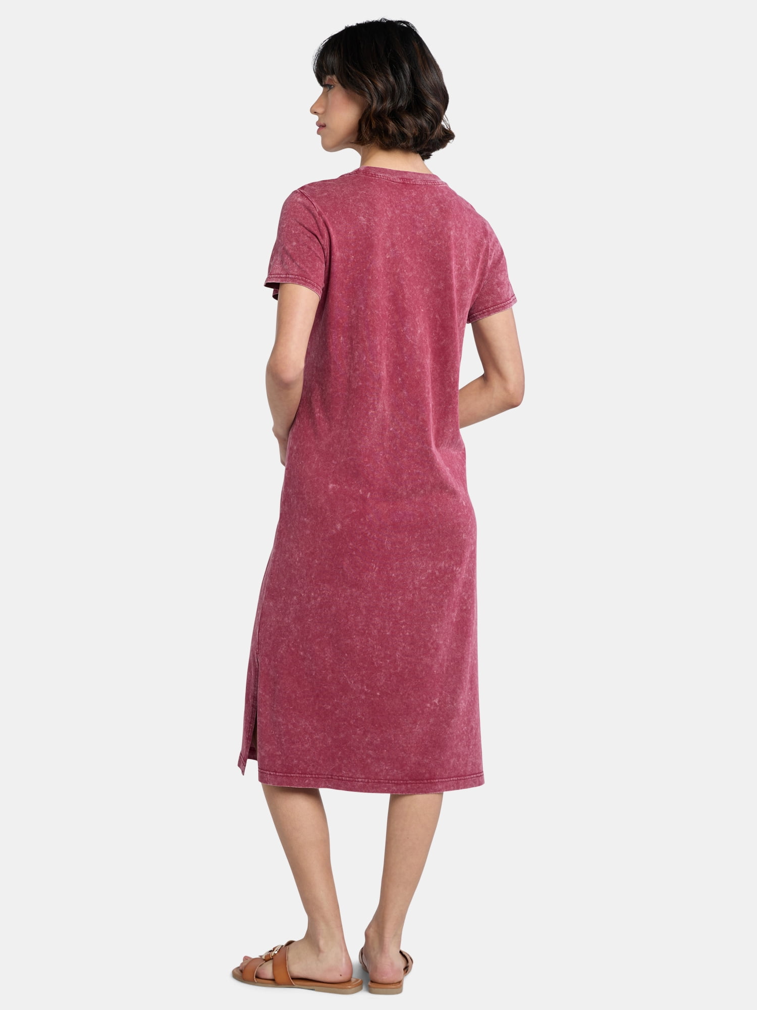 Time and Tru Women's Midi T-Shirt Dress with Short Sleeves, Sizes XS-XXXL