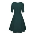 thumbnail image 4 of Fshinging Midi Dresses For Women Round Necked Mid Sleeve Belt Waist Retro Style Beach Dress, 4 of 4