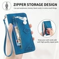 thumbnail image 4 of SaniMore Case for T-Mobile REVVL 6 5G, PU Leather Zipper Wallet Detachable Lanyard Retro Embossed Flower Crad Slots Flip Kickstand Full Body Protective Drop-proof Cover, Blue, 4 of 8