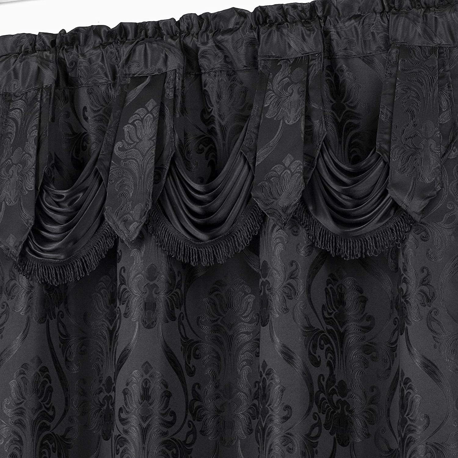 All American Collection Modern Black Solid Print Beige Sheer Kitchen Curtains, 54 x 84 in (4 Panels)