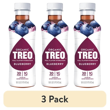 (3 pack) Treo Blueberry Flavored-Infused Bottled Birch Water, 16 oz