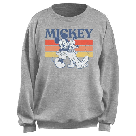 Junior's Mickey & Friends Retro Pluto and Mickey Sweatshirt Heather Gray Medium