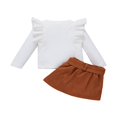 thumbnail image 3 of Toddler Girls Clothing Set Ruffle Shoulder Solid Color Knitted Long Sleeve Top+Button A-line Skirt, 3 of 10