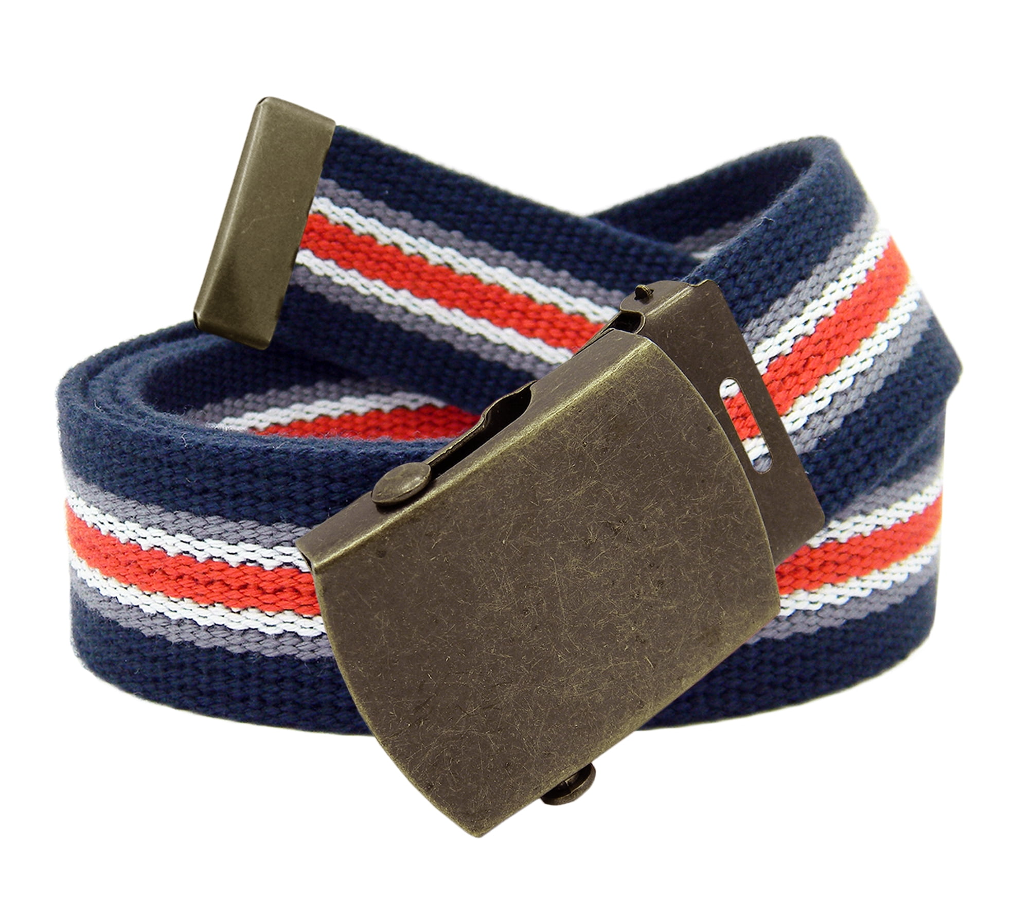 Men's Classic Antique Gold Military Slider Belt Buckle with Canvas 