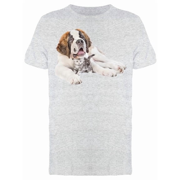 Saint Bernard Hugs Kitten T-Shirt Men -Image by Shutterstock, Male Large