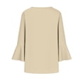 thumbnail image 6 of thefmos Women's Summer 3/4 Sleeve V Neck Button Down Blouse Casual Solid Basic Pullover Tops Dressy Loose Fit Vacation Fashion Clothes, Khaki S, 6 of 7