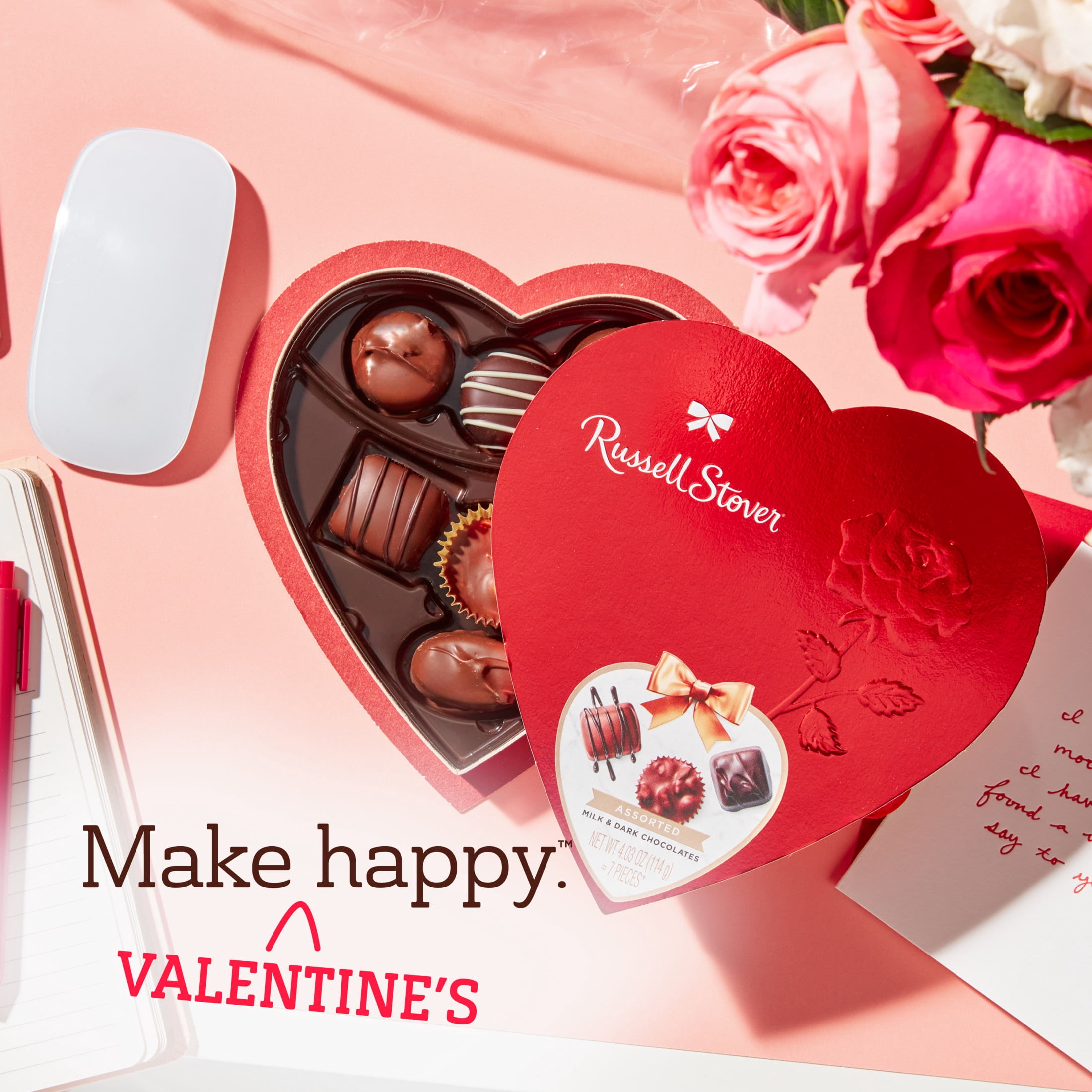 Russell Stover Valentine's Day Red Foil Heart Assorted Milk & Dark Chocolate Candy Gift Box, 4.03 oz.