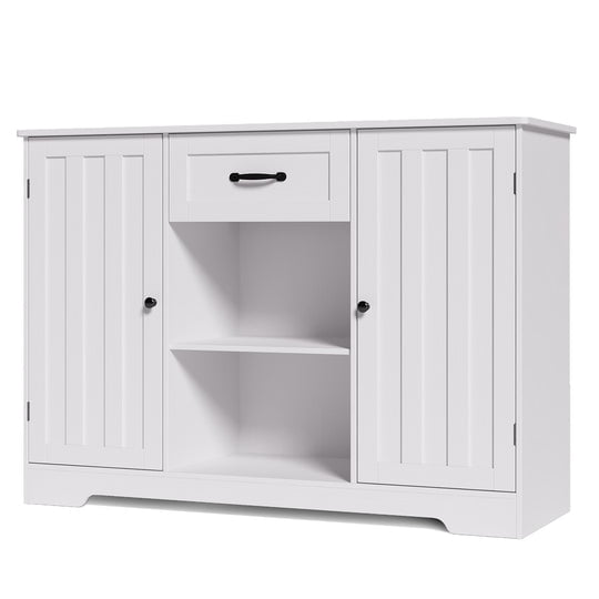Coffee Bar, Aiho 45" Kitchen Storage Cabinet, Sideboard Buffet Cabinet with 14 Shelves, 1 Drawer - White