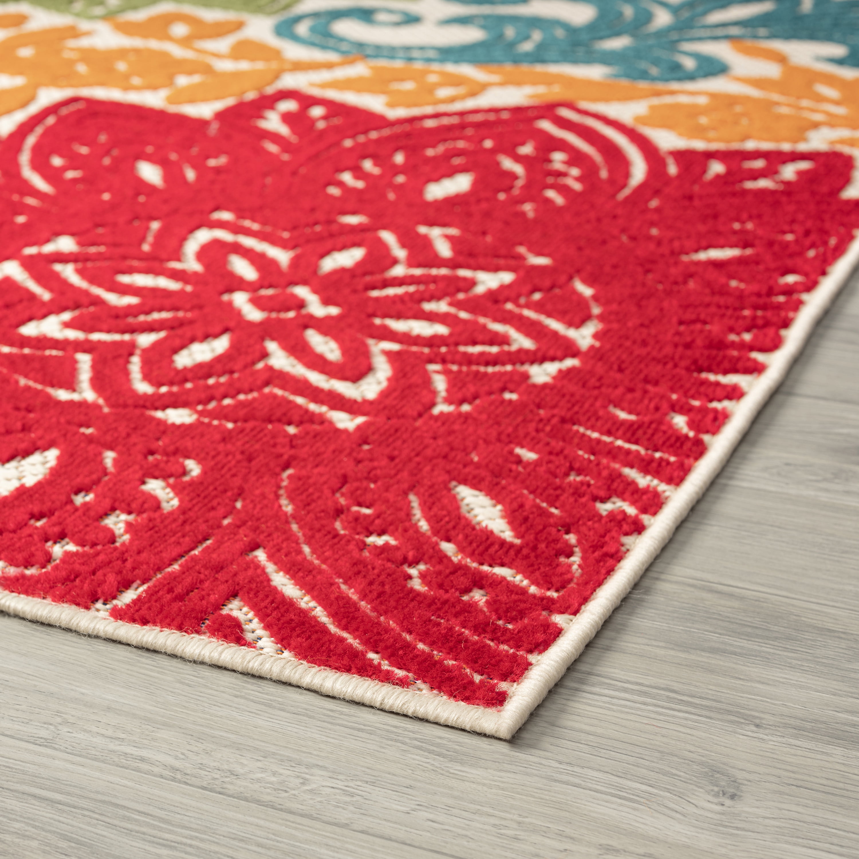 Oasis Modern Floral Multicolor Polypropylene Indoor Outdoor Area Rug, 5'x7' Rectangle