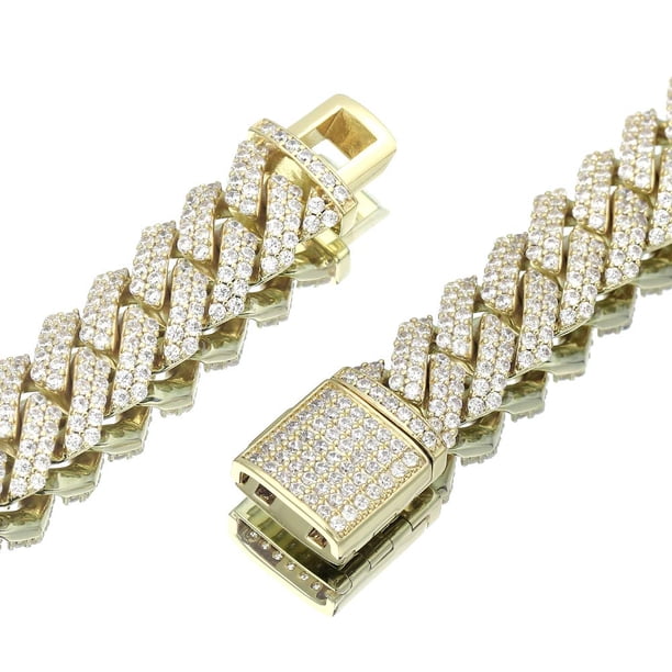 Collar Luxfine Cadena Cubana 12mm Bañado en Oro 14K con Circonitas CZ