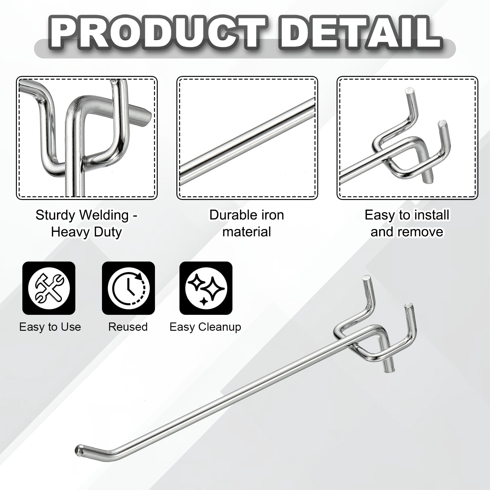 Uxcell 20 Pcs Pegboard Hooks,  5.9 Inch Peg Board Hooks Kit Fit 1/5" Pegboard Garage for Hanging Shelving Tool Storage Craft Organizing, Silver Tone (1.2mm Hole Dia)