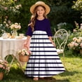 thumbnail image 7 of Little Girls Maxi Dress 4-14 Years Ruffle Half Sleeve Round Neck Floral Print Tiered Long Dress with Side Pockets Purple H 5-6 Years, 7 of 7