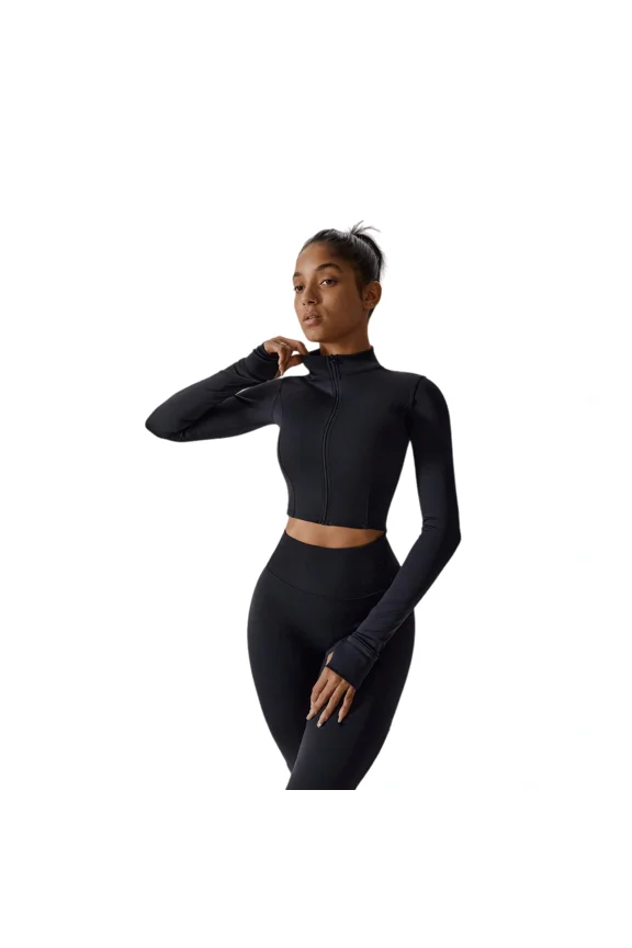 Women's 2-Piece Workout Set High Stretch Zip-Up Stand Collar Jacket and Leggings Slim Fit Activewear Tracksuit for Running Yoga